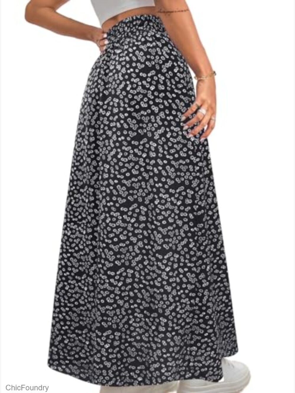 Boho Floral Maxi Skirt with Side Slit High Waisted Lightweight Polyester Blend - Picture 2 of 7